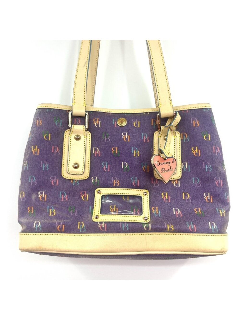 Vintage Dooney & Bourke Purple IT Monogram Satchel Purse w/Charm